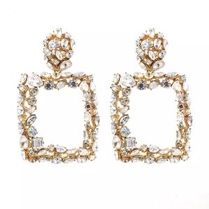 Gold and Rhinestone Dangle Earrings